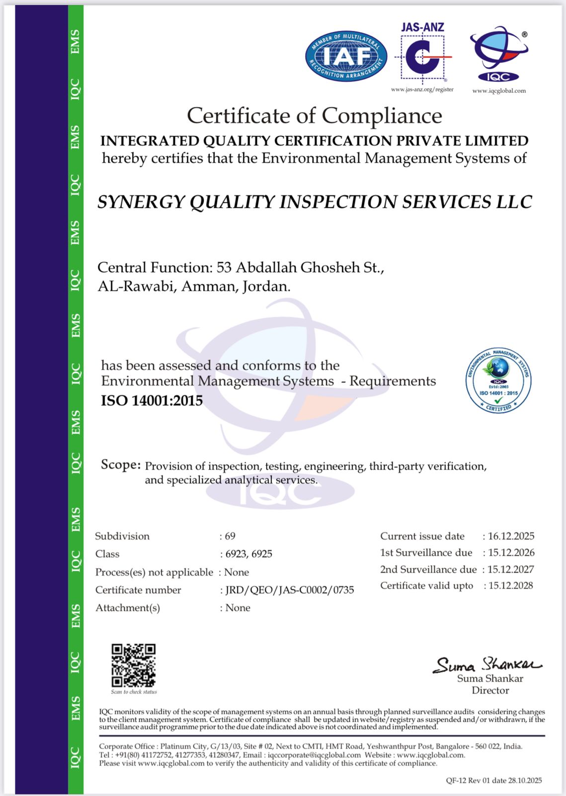 ISO 14001 CERTIFICATE EMS